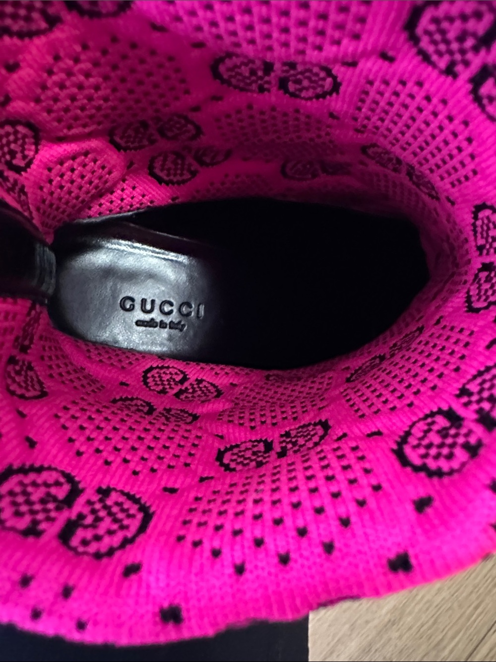 Gucci Hot Pink and Black GG Jacquard Sock Boots - Picture 3 of 5